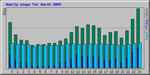 March 2005 hourly usage statistics at Network Chico